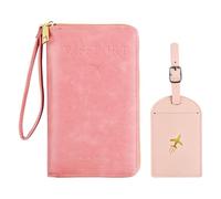 Culinavog Passport Holder and Tag Airplane Suitcase, Passport Case with RFID Blocking Pu Leather Passport Holder for Credit Cards, ID and Travel Documents (Pink)