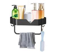 Culinavog Shower Corner Shelf, Corner Shower Caddy No Drill, Bathroom corner Shelves Wall Mounted with Towel Bar, shower Caddy CORNER Stainless Steel, Bathroom COrner Shelf with 2 Hooks (Black)