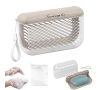 Culinavog Travel Soap Case with Lid, Leakproof Soap Box with Drainage, Portable Large Capacity Soap Holder, with Foam Net, for Bathroom, Camping, Gym, Outdoor (Light Brown)