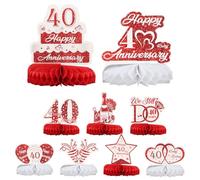Culinavog Wedding Anniversary Table Decorations, 9 PCS Honeycomb Centerpieces Table Toppers, Happy Anniversary Honeycomb Centerpiece for Women, Cake Toppers for 40th Wedding Party Supplies (Red)