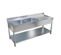 Culinox Pro Stainless Steel Double Bowl Sink - Right Hand Drainer 2000mm Wide 700mm Deep