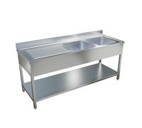 Culinox Stainless Steel Double Bowl Commercial Sink Left Hand Drainer 1400mm Wide 700mm Deep SK7-1402BR