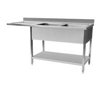Culinox Stainless Steel Double Bowl Dishwasher Sink with Left Hand Drainer - 1600mm Wide 700mm Deep
