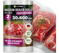 culivac Vacuum Sealer Rolls Professional, Cut-to-Size, 30x600 cm, 2-Pack | Vacuum Sealer Bags for Liquid, Delicate, Bone-In Foods, Sous Vide, BPA-Free, Embossed, Heat Seal