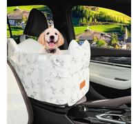 Cullaby Center Console Small Dog Car Seat Portable Puppy Booster Armrest Carseat, Anti-Collapse Comfort Car Travel with Washable Fluffy Cushion and Pillow (Off White, Extar Small armrest lid)
