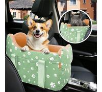 Cullaby Small Dog Car Seat Console Booster Safety Seat for Pets up to 15 lbs, with Safety Leashes, Storage Pockets, Portable Dog Carrier Travel Gift for Dogs and Dog Lovers (Green)