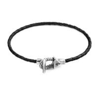 Cullen Silver and Braided Leather Bracelet ANCHOR & CREW Black 23cm
