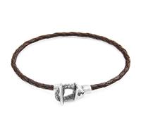 Cullen Silver and Braided Leather Bracelet ANCHOR & CREW Brown 21cm