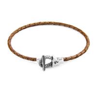 Cullen Silver and Braided Leather Bracelet ANCHOR & CREW Light Brown 23cm