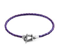 Cullen Silver and Braided Leather Bracelet ANCHOR & CREW Purple 23cm