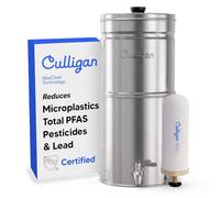 Culligan MaxClear Gravity Water Filter System - Microplastics, Lead & PFAS | IAPMO Certified | Portable & Nesting | 3 Gallon | 1 Ceramic + Carbon Filter Included | Premium Polished Stainless Steel