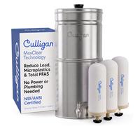 Culligan with MaxClear Technology 3 Gallon Gravity Water Filter System, Polished Countertop Ceramic Water Filter NSF/ANSI Certified to Reduce Lead, Microplastics & Total PFAS, with 3 Filters