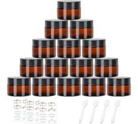 CulnCraz 15 Pack 30 ml Amber Round Glass Jars, 1 oz Empty Cosmetic Containers with Inner Liners, Black Lids and Glass Jars with Labels for Slime, Beauty Products, Cosmetic,Lotion,Powders and Ointments
