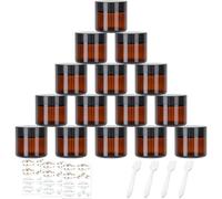 CulnCraz 15 Pack 60 ml Amber Round Glass Jars, 2 oz Empty Cosmetic Containers with Inner Liners, Black Lids and Glass Jars with Labels for Beauty Products, Cosmetic, Lotion, Powders and Ointments