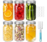 CulnCraz 32 oz Glass Wide Mouth Mason Jars, 6 Pack Glass Canning Jars with Silver Aluminum Lids and Bands, Airtight Jars for Food Storage, Canning, Overnight Oats, Fermenting, Pickling, Decor