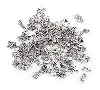 Culnflun 100pcs Mixed Pattern Tibetan Silver Alloy Charm Pendants for Jewelry Making, DIY Bracelet Necklace Earring Craft Supplies, Antique Silver Plated Beads with 1.8mm Hole
