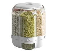 Culnflun 19.84Lbs Rotating Grain Storage Container, 6 Grid Large Grain Dispenser, 360° Rotating Dry Food Dispenser, Airtight Storage for Grains, Beans, Rice (White 18 pounds of transparent PETs to