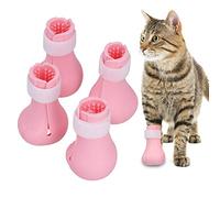 Culnflun 4 Pack Cat Anti-Scratch Boot, Silicone Cat Shoes Boots Nail Cover Protector for Bathing Shaving Adjustable Hook Loop Design Pet Grooming Accessories (Roseate)