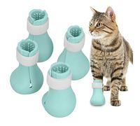 Culnflun 4 Pack Cat Anti-Scratch Boot, Silicone Cat Shoes Boots Nail Cover Protector for Bathing Shaving Adjustable Hook Loop Design Pet Grooming Accessories (Green)