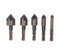 Culnflun Countersink Drill Bit, 5Pcs 5Flute 1/4" 3/8" 1/2" 5/8" 3/4" Sizes with 1/4in Hex Shank Ti Coated HSS for Wood Metal Plastic Drilling Tasks
