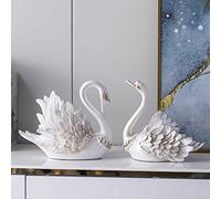 Culnflun Couple Swan Ornament, Handmade Lover Swan Statue Ornament, Twin Swan for Home Decoration Table Statue Wedding Gift 23cm (Pearl White)