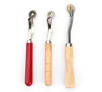 Culnflun DIY Leather Paper Fabric Craft Sewing Wheel Roulette Tool Stitch Marker Cutting Tool with Wooden Handle Stainless Steel Needle for Tailors Quilters DIY Enthusiasts 3PCS