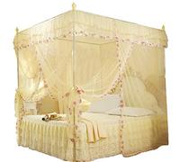 Culnflun Lace Luxury Mosquito Net, Princess Style Lovely Design, Three-Sided Opening Bed Curtain, Breathable Mesh Easy to Clean, To Ensure a Comfortable Sleep, For Bedroom (Yellow120*200 * 200)