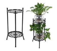Culnflun Metal Plant Stand, 50cm Height 2 Tier Flower Pot Holder, Display Shelf Rack, Sturdy Durable Decorative, for Indoor Outdoor Garden Balcony Home Office (Black)