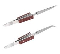 Culnflun Precision Tweezers, 2Pcs Reverse Tweezers with Wooden Handle for Crafting for Electronics, Craft, Soldering, Experimental Work, Jewelry Making Repair