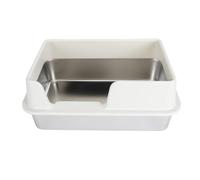 Culnflun Stainless Steel High Sides Litter Box, Easy to Clean Enclosed Cat Box, for Small to Medium Pets (Small White)