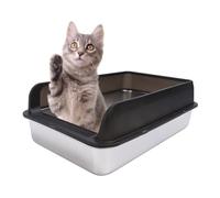 Culnflun Stainless Steel Litter Box, High Sided Enclosed Odorless Anti Splashing Easy to Clean Cat Litter Box with Lid for Large Cats Spacious and Durable Stainless Steel (Black)