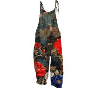 culottes for women Dungarees Wide Leg Boho Print Jumpsuit Floral Loose Fit Playsuits Cotton Linen Summer Beach Sleeveless Rompers Bib Overalls Breathable Baggy Casual Holiday Trousers Leisure Wear