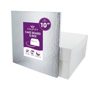 Culpitt 10" (25cm) Square Silver Cake Drum Board & White Cake Box Combo For Storage & Transport
