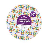 Culpitt 10" Happy Birthday Cake Board, Extra Strong, Multicoloured Design on White Base, Masonite, Round, 4mm Thick | 25cm | 10 Inch Round