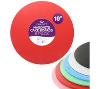 Culpitt 10" Masonite Cake Boards | 6 Pack | Red, Blue, Pink, Green, Black, White | Extra Strong, Round, 5mm Thick Multi-Coloured Set | 254mm | 10 Inch Round