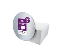 Culpitt 10" Round Silver Cake Drum Board & White Cake Box Combo, 10 Inch Square Box and Matching Cake Circle Set For Cake Transport