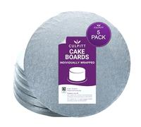 Culpitt 12" Cake Board | 5 Pack | Individually Wrapped Cake Drums, Silver Fern, 12 Inch (304mm) Round, 12mm Thick, (Pack of 5 Boards)