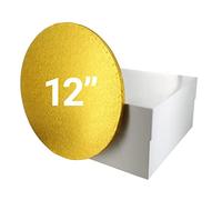 Culpitt 12" Gold Cake Board & White Box Combo, Round Drum With Matching, 0.5'' (13mm) Thick, Square Transport, 12 Inch Single Pack, 90270