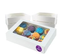 Culpitt 12 Hole Cupcake Box, 5 Pack, White Cupcake Boxes For Carrying And Displaying Tasty Muffins, Fairy Cakes, And Treats