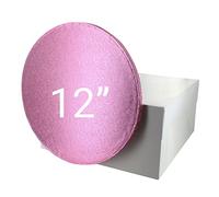 Culpitt 12" Pink Cake Board & White Cake Box Combo, Round Cake Drum With Matching Box, 0.5'' (13mm) Thick, Square Cake Transport, 12 Inch, Single Pack