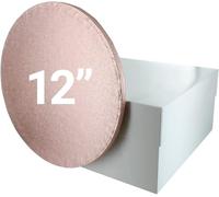 Culpitt 12" Rose Gold Cake Board & White Cake Box Combo, Round Drum With Matching Box, 0.5'' (13mm) Thick, Square Transport, 12 Inch, Single Pack