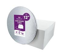 Culpitt 12" Round Silver Cake Drum Board & White Cake Box Combo