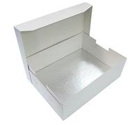 Culpitt 16" x 12" (406 x 304mm) Cake Board & White Cake Box Combo, Oblong Silver Fern Cake Drum With Matching Box, 0.5'' (13mm) Thick, Rectangular Cake Transport Set, 5 Pack Rectangle