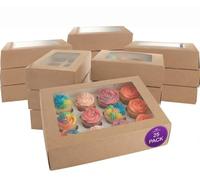 Culpitt 25 x 12 Hole Cupcake Boxes | Kraft Brown Cupcake Box For Carrying And Displaying Tasty Muffins, Fairy Cakes, Treats