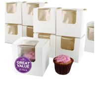 Culpitt 25 x Single Cupcake Boxes | White Cupcake Boxes For Carrying And Displaying Tasty Muffins, Fairy Cakes, Treats