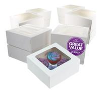 Culpitt 4 Hole Cupcake Boxes With Window | 25 Pack | Food Safe, White
