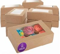 Culpitt 6 Hole Cupcake Boxes with Window | 25 Pack | Food Safe, Kraft Brown