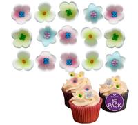 Culpitt 60 Assorted Flower Sugar Shapes, Hardened Sugar And Royal Icing Cake Decorations, Handmade Ready to Use Cupcake Toppers For Wedding, Christening, Birthday - Bulk Pack of 60