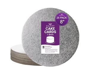 Culpitt 8" Cut-Edge Round Boards, 25 Pack, Cake Decorating Wedding Support Cards 1.8 mm, 8-Inch, Silver - Packs of 25