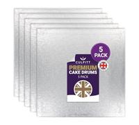 Culpitt 8" Premium Cake Boards | 5 Pack | Silver Square Cake Drums For Tray Bakes, Cakes, And Cupcake Displays, 12mm Thick, Made In UK | Pack Of 5
